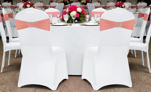MDS Spandex Chair Sashes - Premium Stretch Covers with Buckle Slider for Weddings & Events | Coral Peach, Set of 50