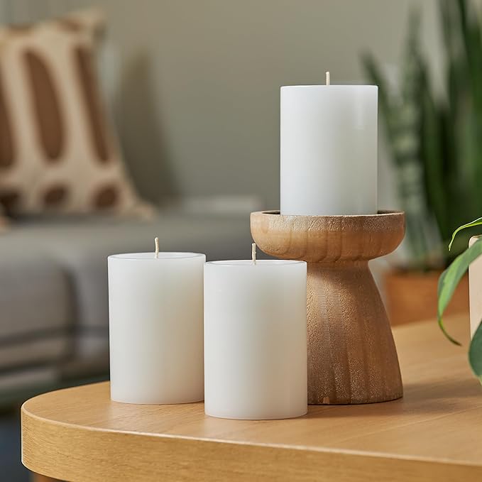 Simply Soson 3x4 inch White Pillar Candles Set of 6, Smooth Texture, Unscented White Candles, Dripless Candles, 3 inch Pillar Candles Ideal as Wedding, Parties, Spas, Dinner, Home Decoration, Church