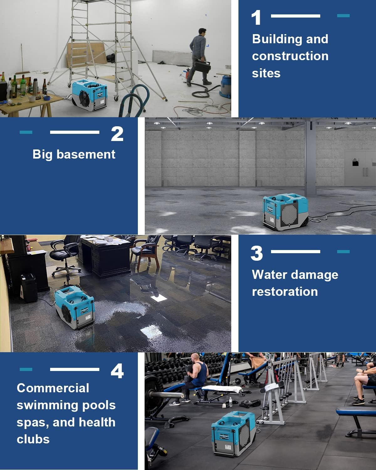 ALORAIR 264 PPD Commercial Dehumidifier with Pump, Up to 3,000 Sq.Ft Industrial Dehumidifier with Drain Hose Potable Wheels Design for Whole House, Basement, Warehouse, Garage, Blue