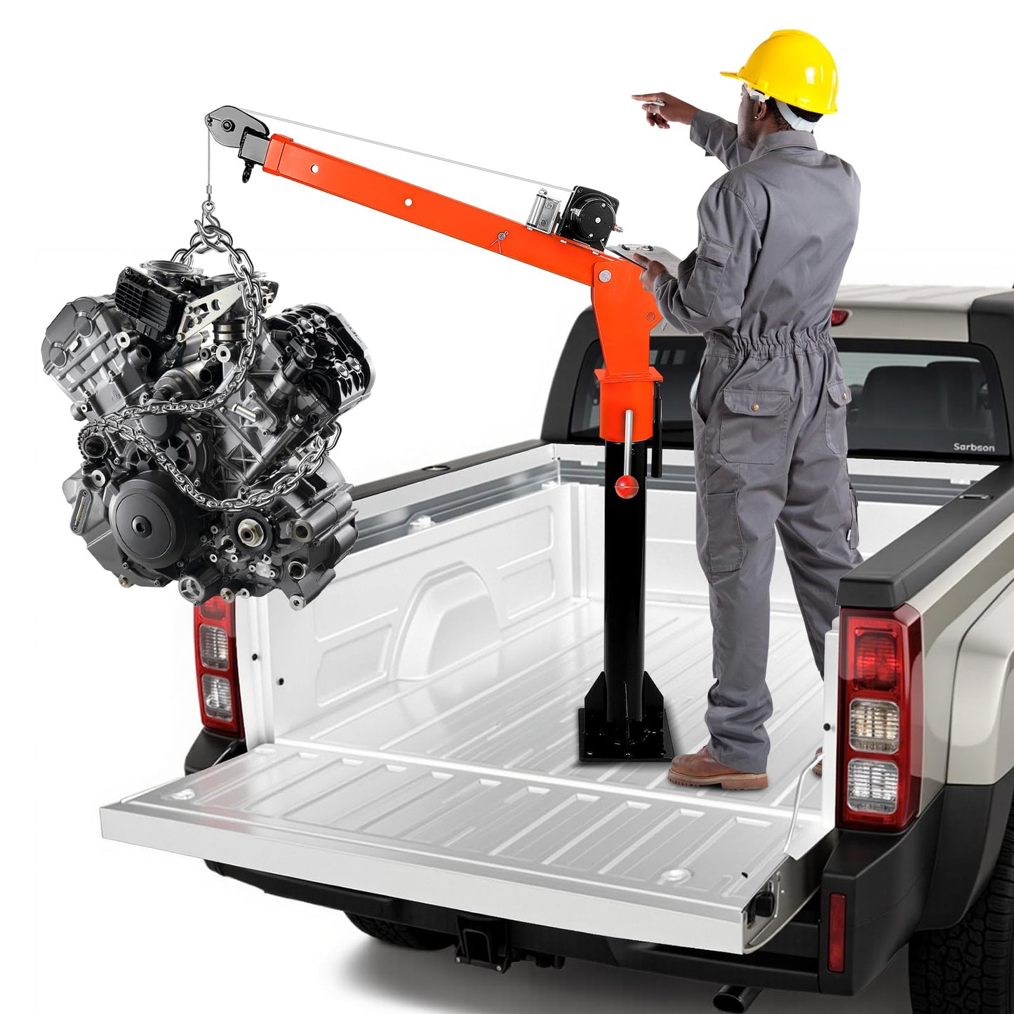 2500 lbs Dismountable Household Hoist Truck Crane | 5000 lbs Electric Winch | Foldable Truck-Mounted Bed Crane | 360° Swivel Jib Crane for Construction, Industrial & Warehouse Lifting