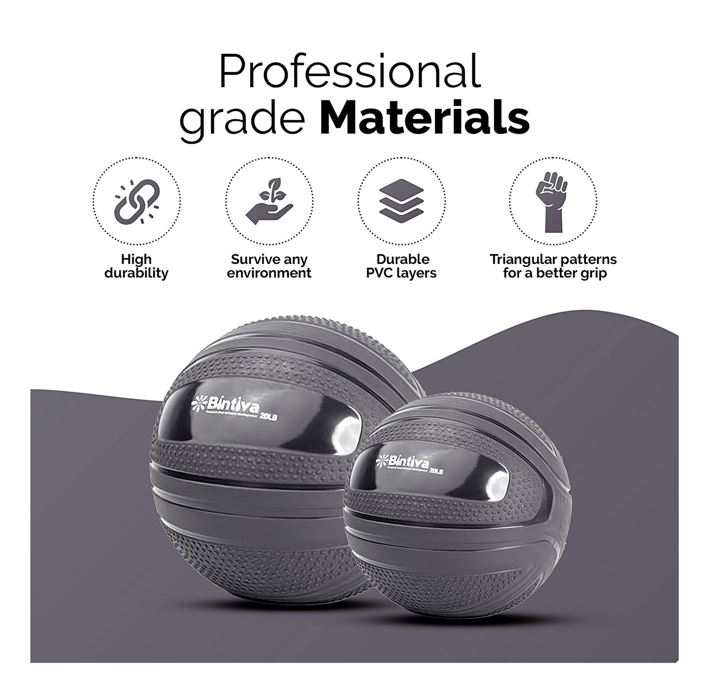 bintiva Non Bounce Slam Ball - Exercise Weighted Deadball for Workout and Fitness Routines - Medicine Dead Weight Ball
