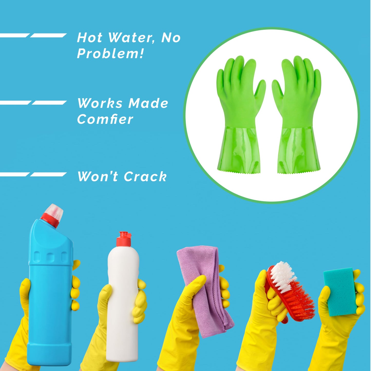 Kitchen-Star Ultimate Rubber Household PVC Gloves with Comfortable Cotton Lining, Anti-Slip surface, Kitchen Dishwashing, Extra Thickness, Kitchen Cleaning, Working, Painting, Pet Care (Medium, Green)