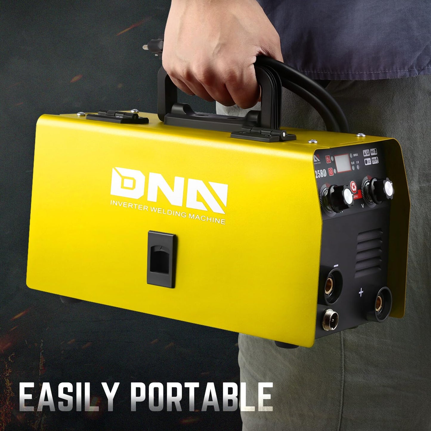 DNA Motoring 125A/110V Flux Core MIG Welder, Gasless MIG/Lift TIG/Stick Welder, 3 in 1 Portable Welding Machine, IGBT Inverter Welder for Home DIY, Garage, w/LED Digital Display, Yellow, TOOLS-00379