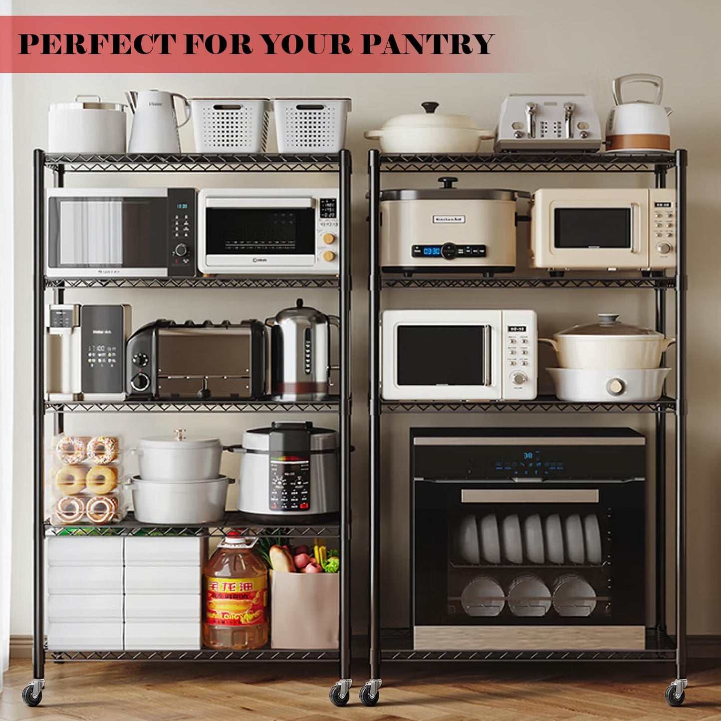 Vioranex Heavy Duty Adjustable Metal Shelving Unit with Wheels, 2400LBS Capacity, 4-Tier Wire Rack for Garage, Pantry, Kitchen, 59" W x 19.5" D x 62.3" H