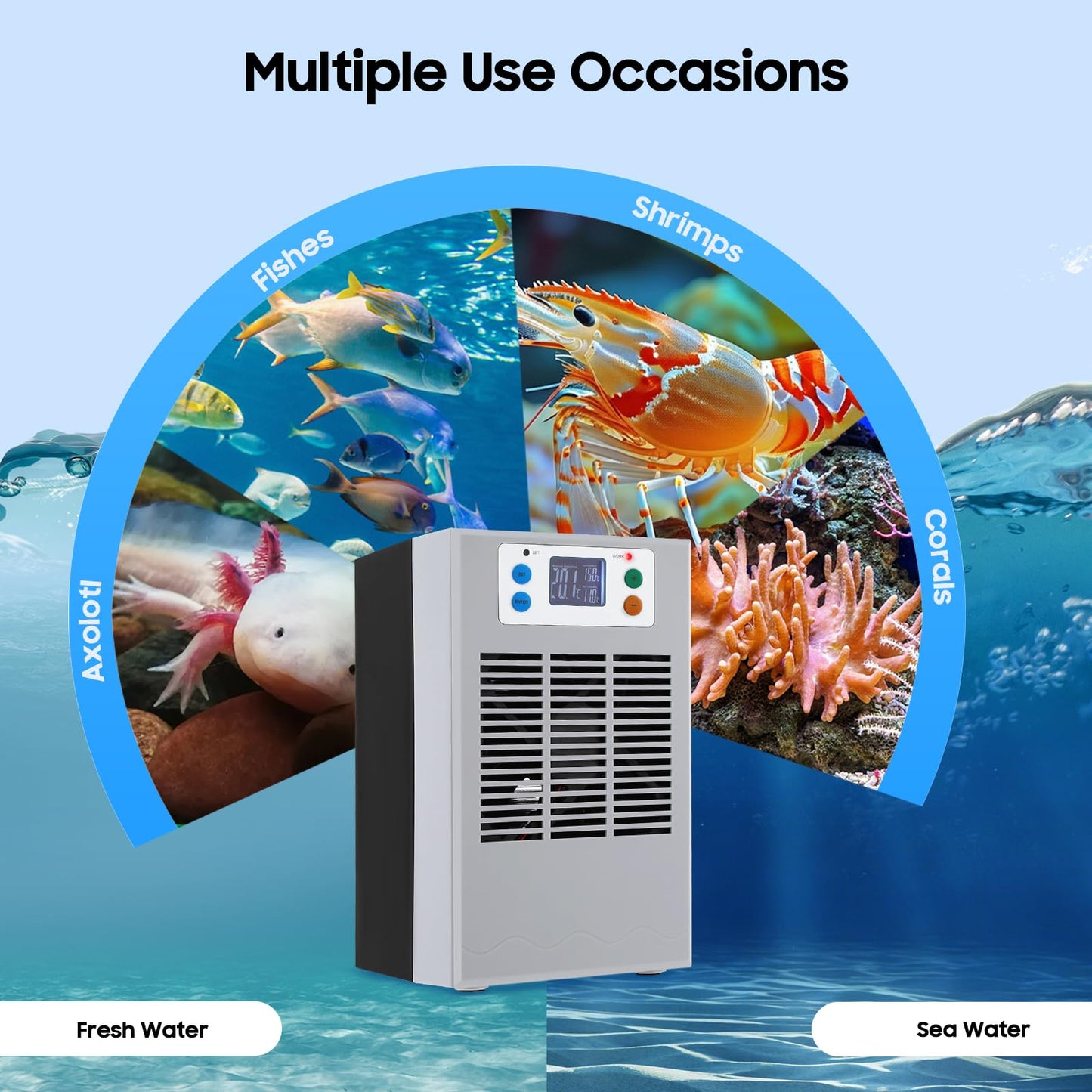 CUBELLIN Aquarium Chiller 30L/7.9 Gal Fish Pond Chiller Dc 12v Mini Tank Chiller for Axolotl, 1-3L/Min Circulation Pump, 10-40°C Digital Temperature Control for Fish, Shrimp & Coral Tanks