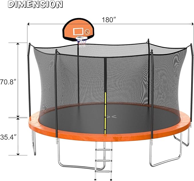 AOTOB 8FT 10FT 12FT 14 FT 15FT Trampoline with Safety Enclosure Net,Outdoor Trampoline with Basketball Hoop, Heavy Duty Jumping Mat and Spring Cover Padding for Kids and Adults, Storage Bag and Ladder