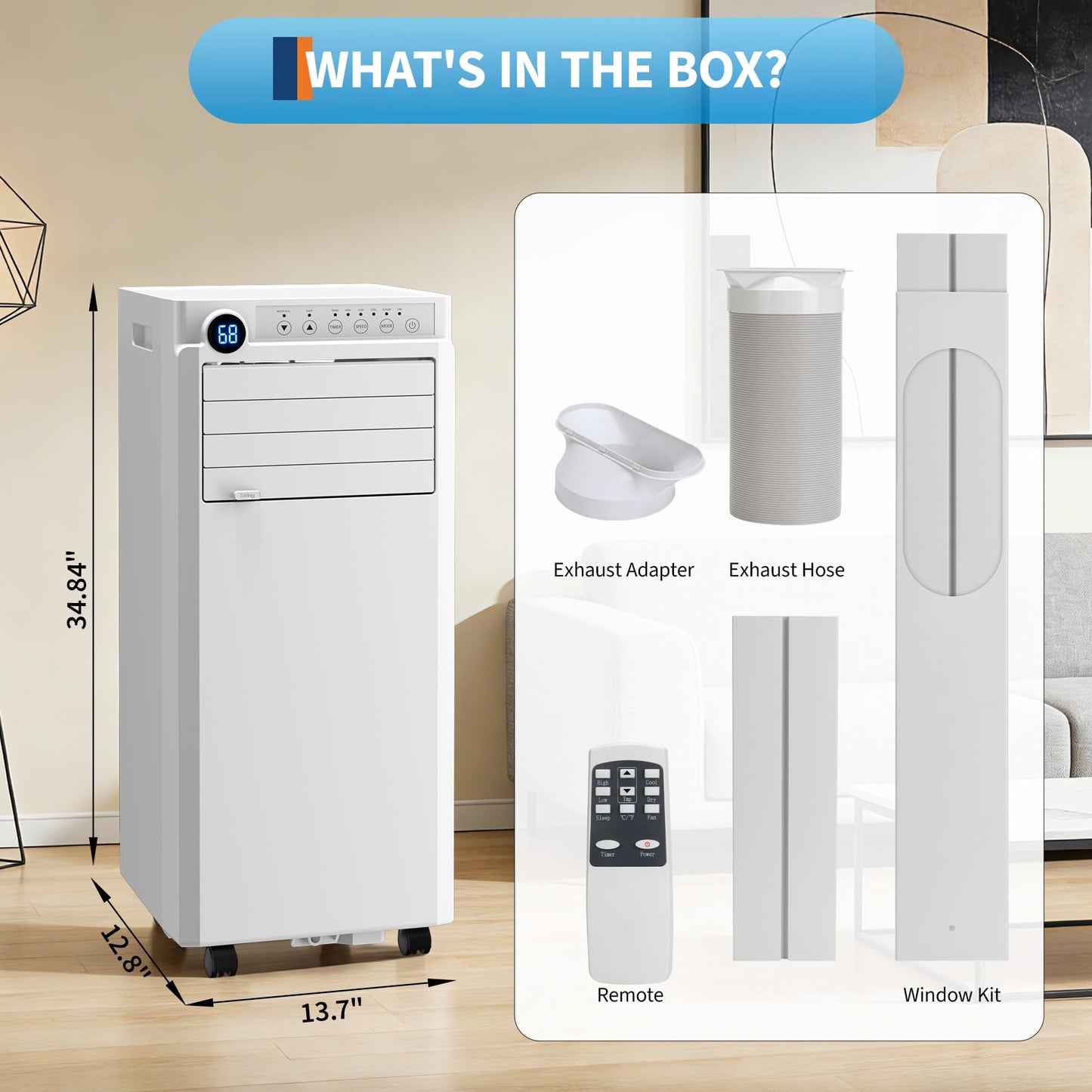 8000 BTU Portable Air Conditioner, 3-in-1 Small Portable AC Unit for Rooms to 350 Sq. Ft. with Cooling, Dehumidifier & Fan Modes, Remote, LED Display, 24H Timer, for Bedroom, Office (8000, BTUs)