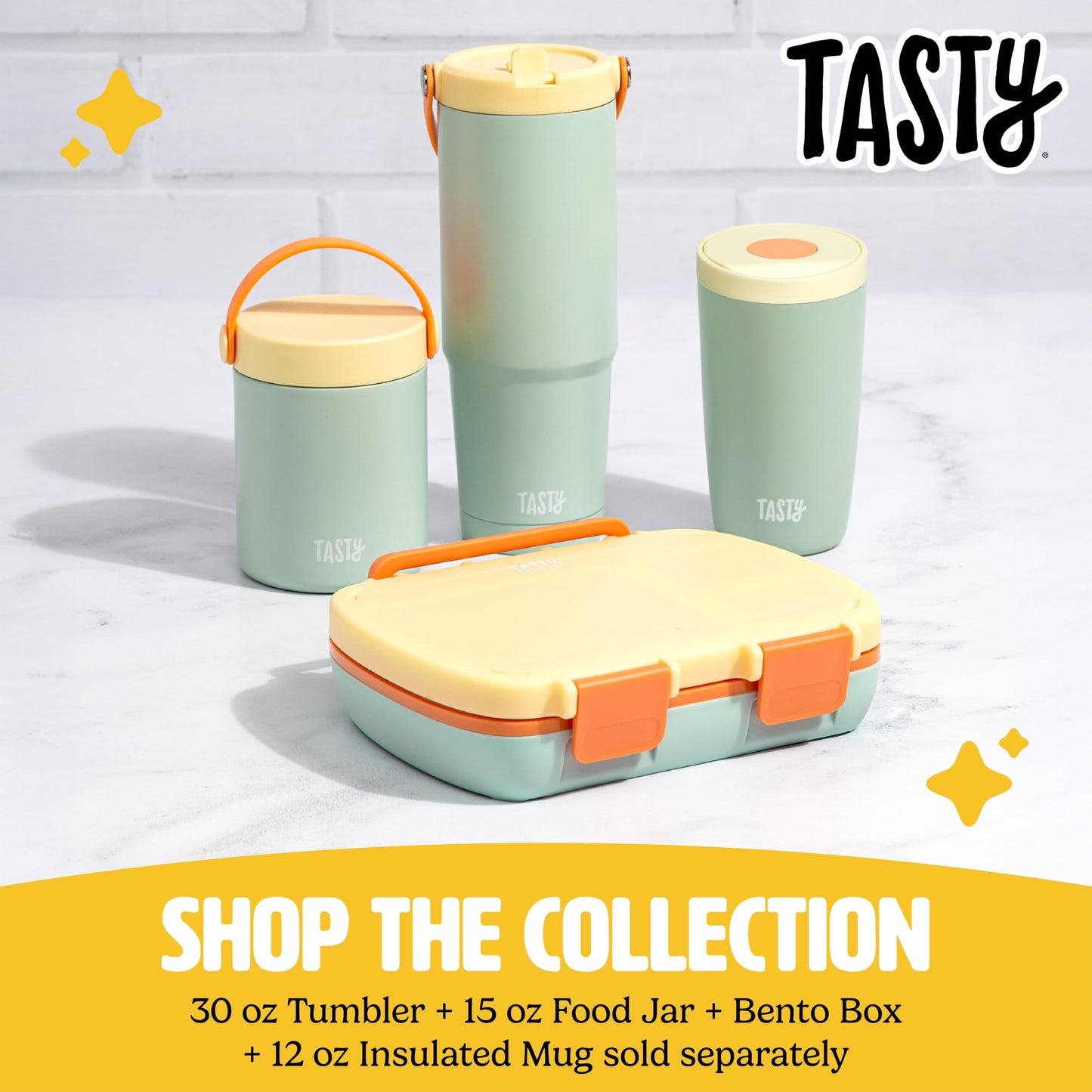 Tasty Food Jar with Folding Handle, Portable Snack Travel or Lunch Container, Stainless Steel Insulated Vacuum with Leak-Proof Lid, Keeps Food Hot or Cold for Hours, 15-Ounce, Aqua