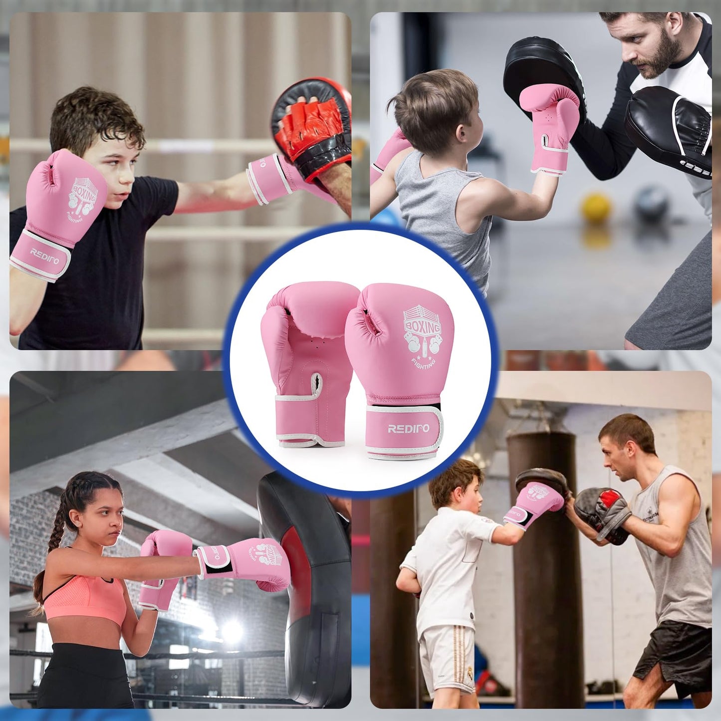 Redipo Kids Boxing Gloves, Sponge Foam Training Sparring Gloves Thai Kick Boxing for Kid and Youth, Suitable for Boys and Girls Age 3 to 12 Years (Pink, 4oz)