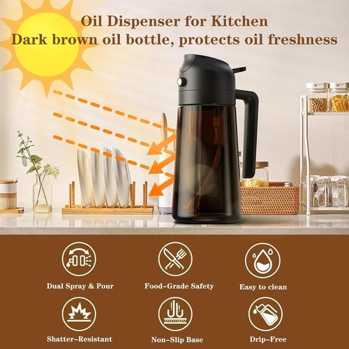 LAKUMIQI Olive Oil Sprayer - 2-in-1 16oz Glass Dispenser & Mister | Non-Aerosol, Leak-Resistant for Cooking & BBQ