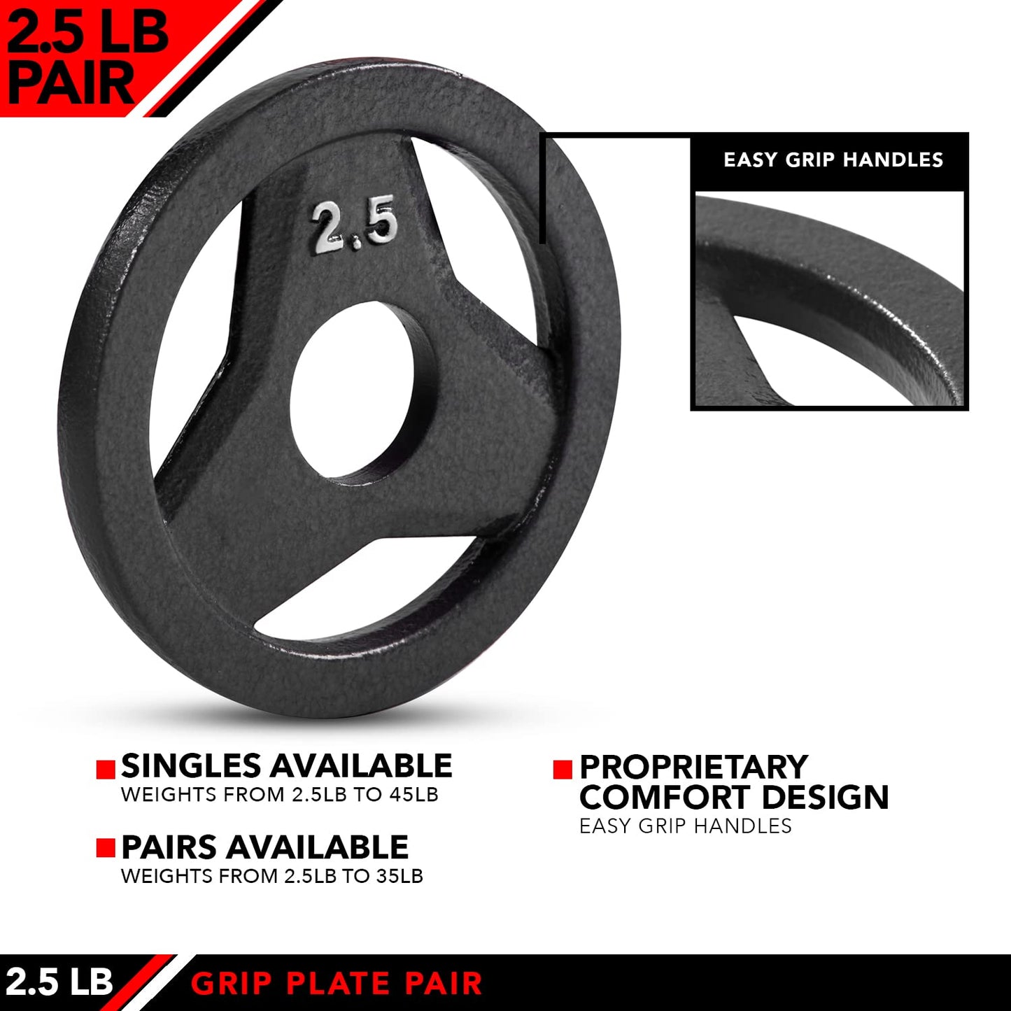 JFIT Cast Iron Olympic 2-Inch Grip Plate for Barbell, 2.5 Pound Set of 2 Plates Iron Grip Plates for Weightlifting, Crossfit - 2” Weight Plate for Bodybuilding