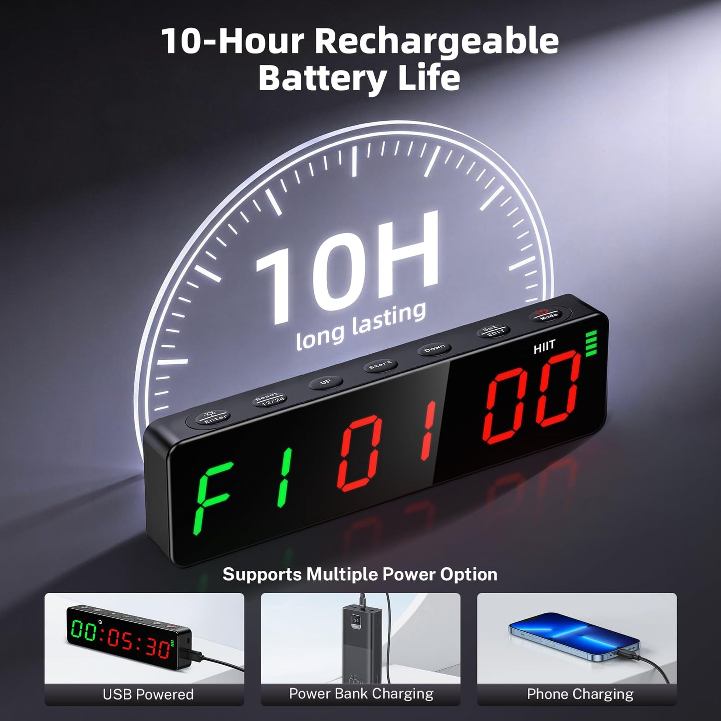 Tempospark Portable Workout Timer, Workout Clock for Home Gym Garage Boxing, Gym Timer Clock with Strong Magnet, Powerful Battery, Adjustable Brightness for Fitness Enthusiasts Coaches
