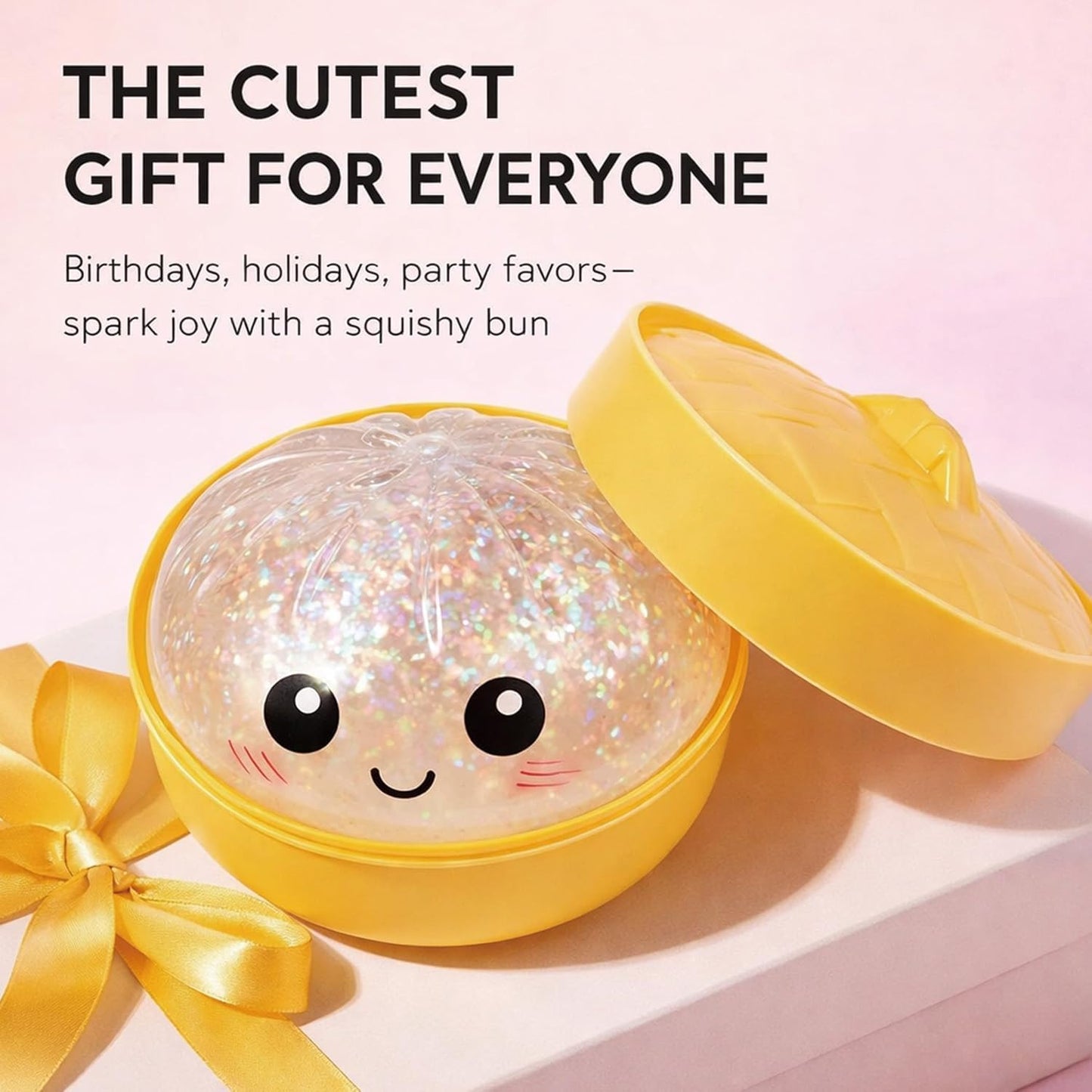 Skiennix Glitter Dumpling Squishy Toy - Stress Relief Sensory Squeeze Toy (White)