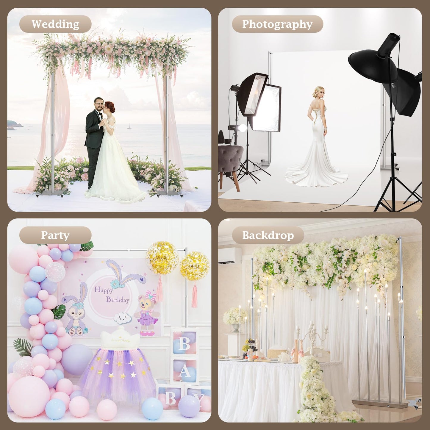 EMART Pipe and Drape Backdrop Stand Kit, Heavy Duty Adjustable Photo Background 10ftx10ft with Wheels, Metal Frame with Flat Base for Photography Wedding Party Decorations