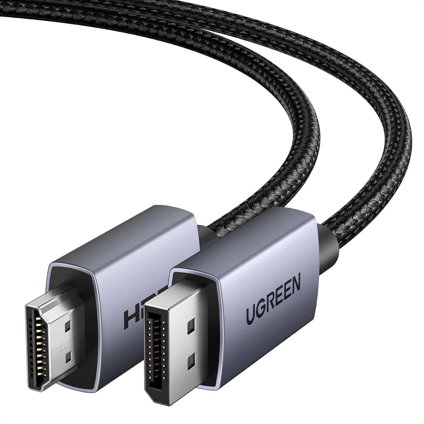 4K 1080P@120Hz, 1.2 1.4 6.6FT UGREEN DisplayPort to HDMI Cable Active DP to HDMI Cord Alu Braided, Unidirectional Cable