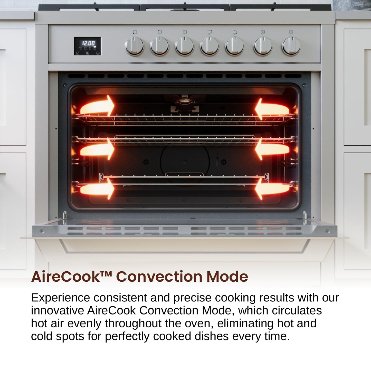 Rangaire RRG361TS 36" Gas Range Oven with Timer - Stainless Steel, Sealed Burners, Convection Fan, Easy Reach Racks