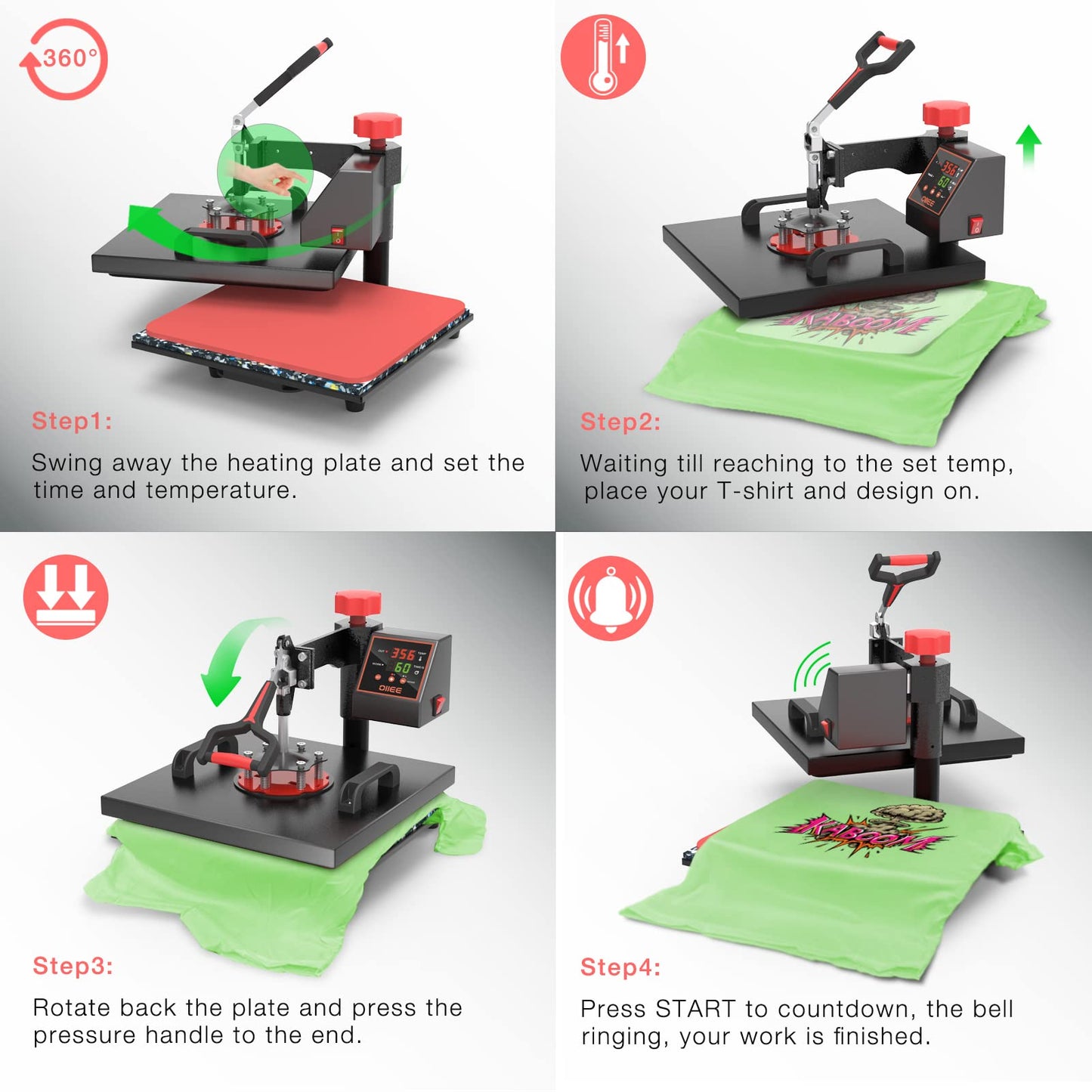 OIIEE Heat Press Machine 8 in 1 Combo Heat Press 15 x 15 Inch Heat Transfer Machine 360-Degree Swing Away Digital Shirt Printing Multifunction Heat Transfer Sublimation for T Shirts Mugs Hat Plate Cap