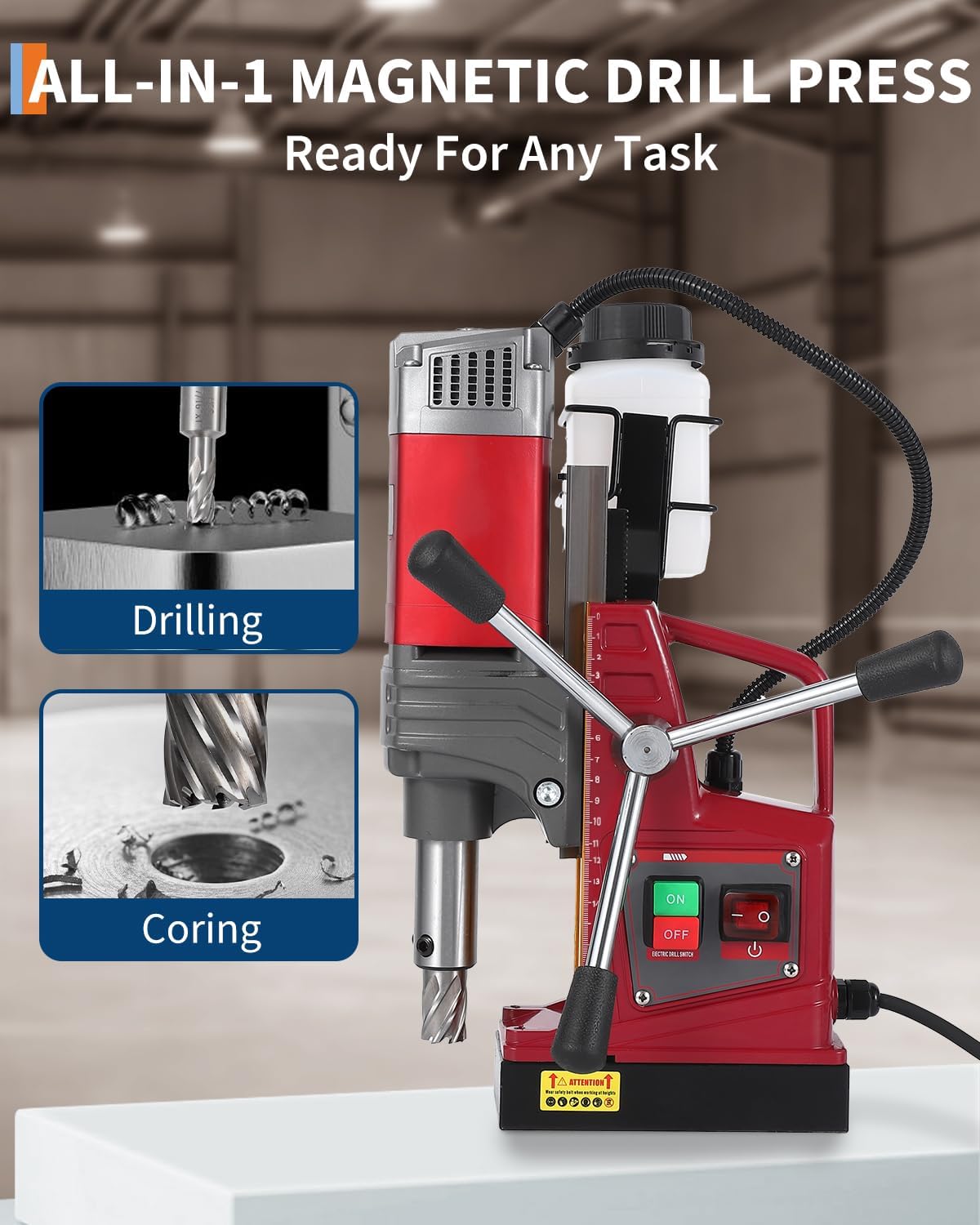Portable Magnetic Drill Press, 1.57" Boring Diameter, 1450W Motor, 10-Speed, 820RPM, 13000N Magnetic Force, Precision Mag Drill for Steel & Metal, Twist Drill Adapter
