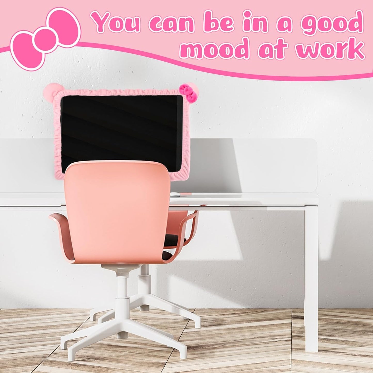 1 20''-29'' Remagr Pcs Kawaii Computer Monitor Cover with Cat Ear Design, Furry Cute Pink Monitor Dust Cover Protector