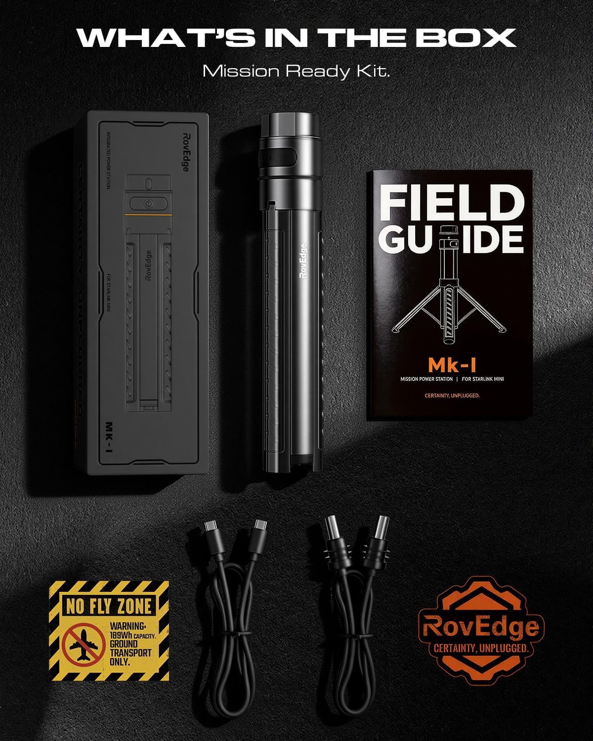 ROVEDGE MK-1 Starlink Mini Battery | 189Wh Portable Power Station with Built-in Tripod Stand | IP67 | 60s Deploy for Overlanding, RV & Field