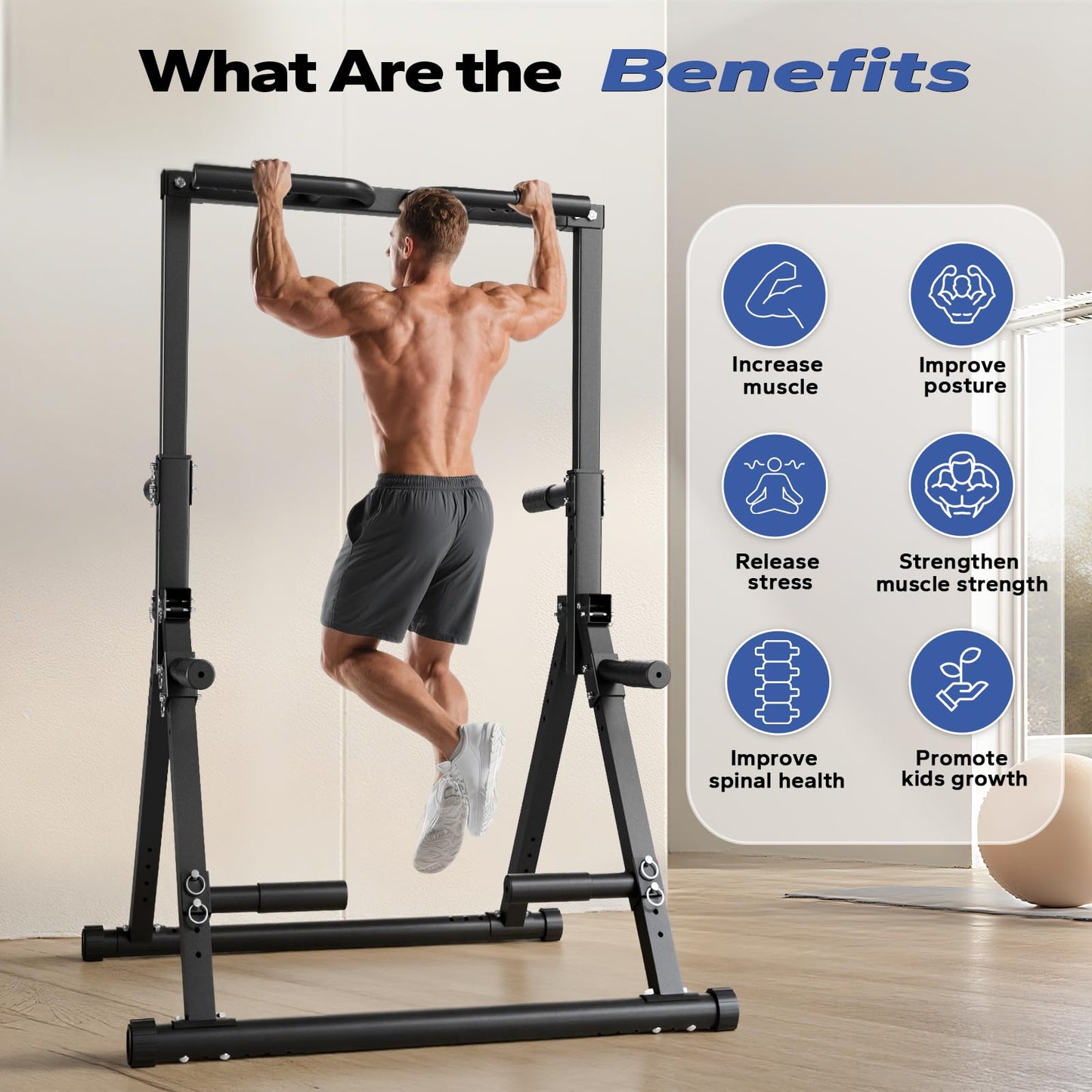 Foldable Pull Up Bar Free Standing, Strength Training Pull-up Bars Adjustable Pull Up Station, Power Tower Pull Up Bar MultiFunction Pull Up Dip Station Workout Equipment For Home Gym Support 480 LBS