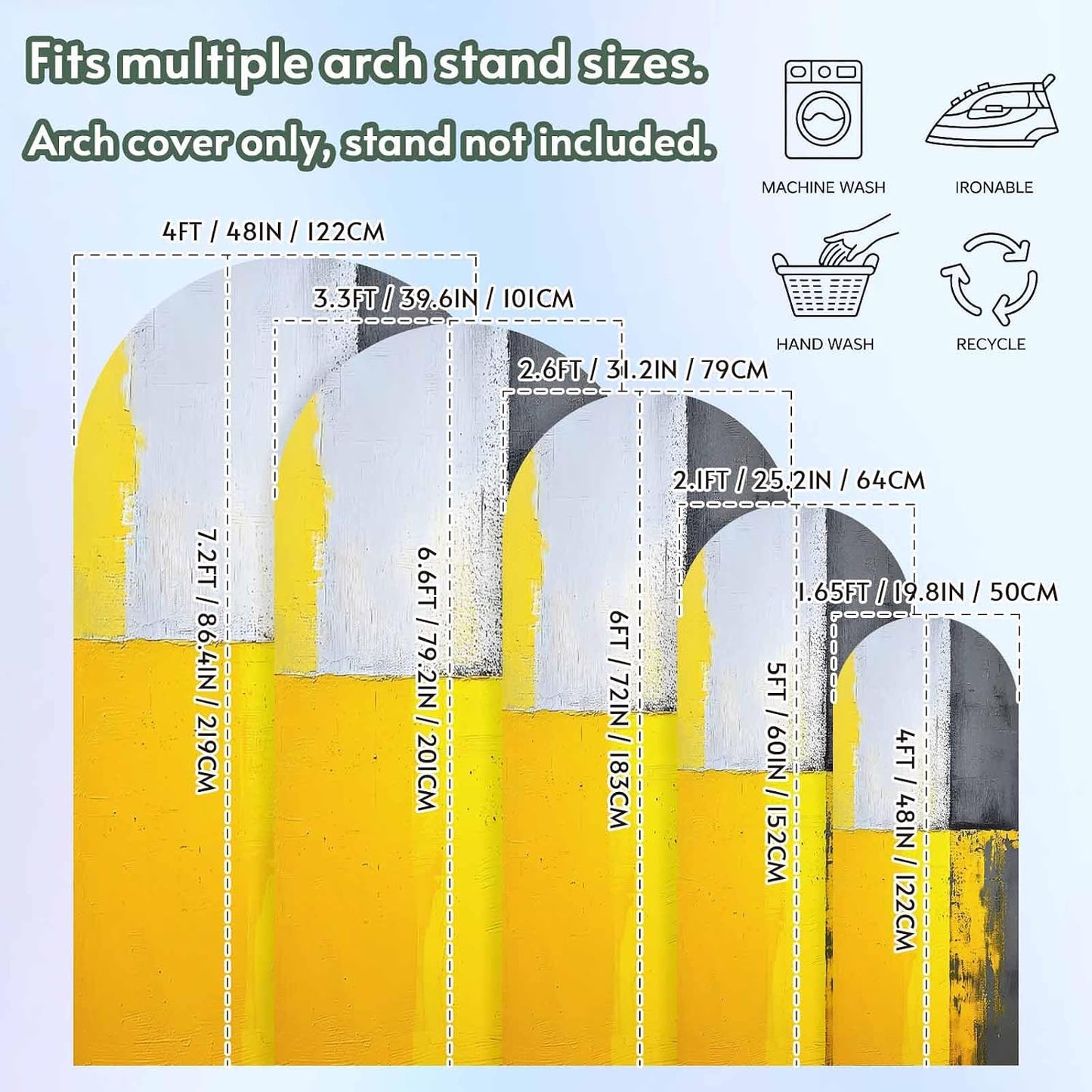 Jnbasdffb 7.2 Abstract Yellow Grey Wedding Arch Cover, Stretchy Spandex Arch Backdrop Stand Covers FT, Simple Oil