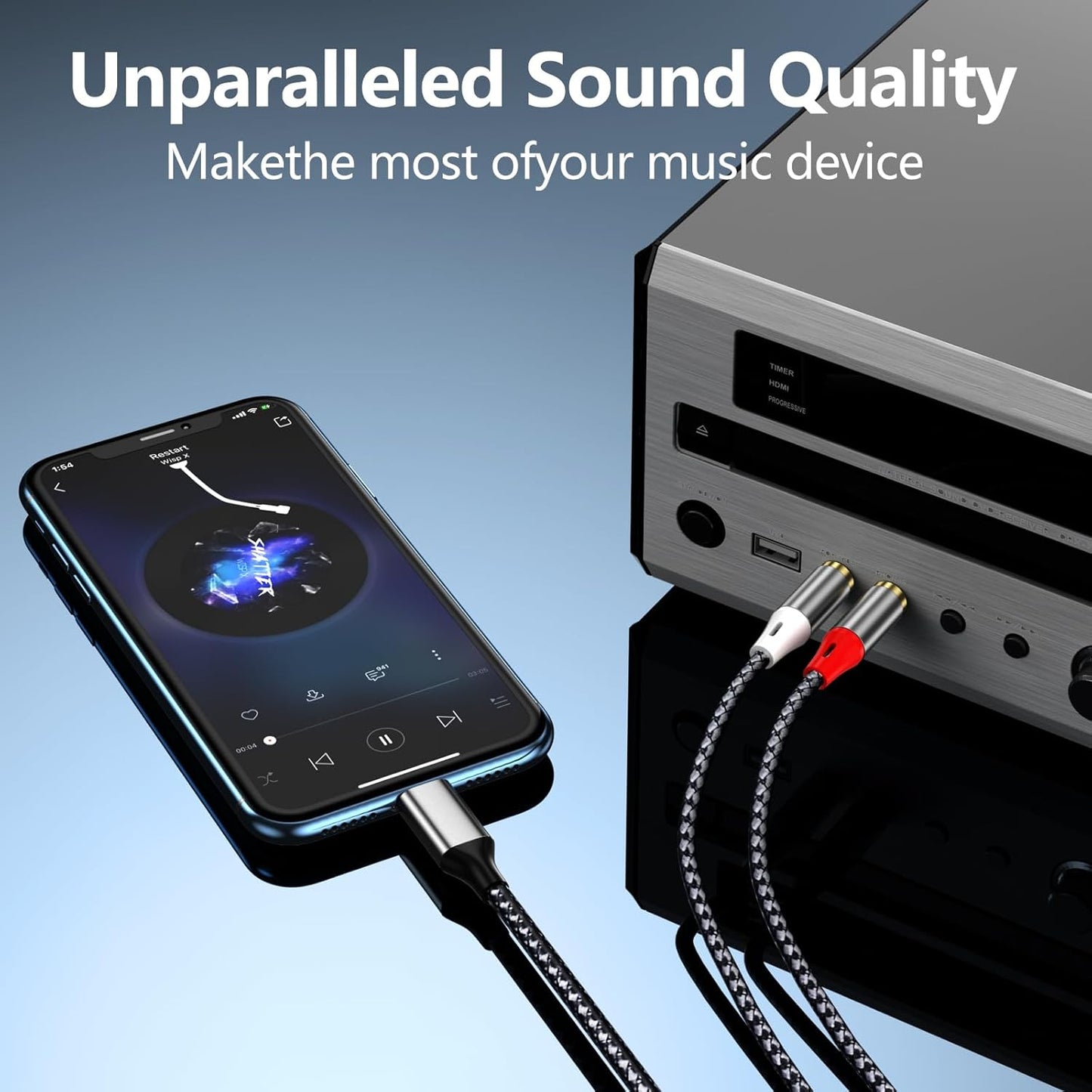 Liaoan Weiyu 2 2 MP3 Ligh-tning to RCA Stereo Adapter Cables, Lig-htning to RCA Audio Cables, Suitable for TVs