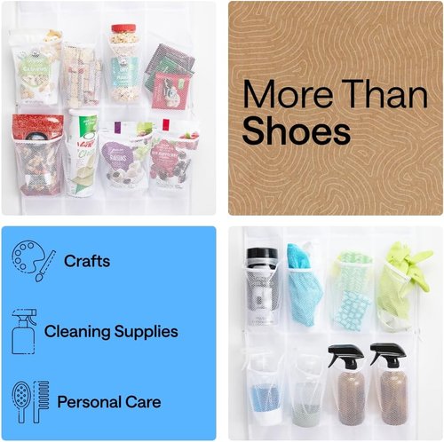GORILLA GRIP Over The Door Shoe Organizer - 35 Large Breathable Mesh Pockets | Space-Saving Storage 68.5H x 24.5W White