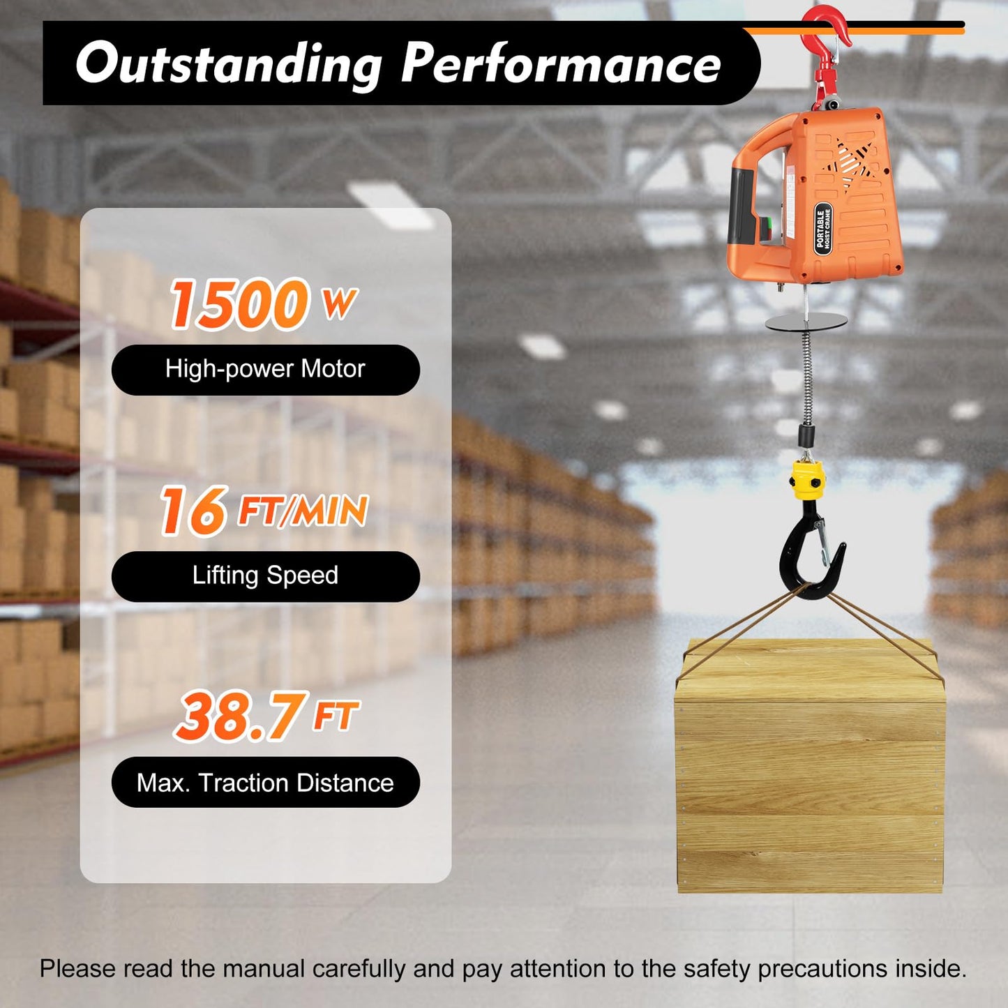 1100 lbs Electric Hoist Winch with Manual/Wired/Wireless Remote Control, 1500W Portable Pure Copp Electric Winch Crane 25 ft Lifting Height 16 ft/min Overload Protection for Towing Lifting