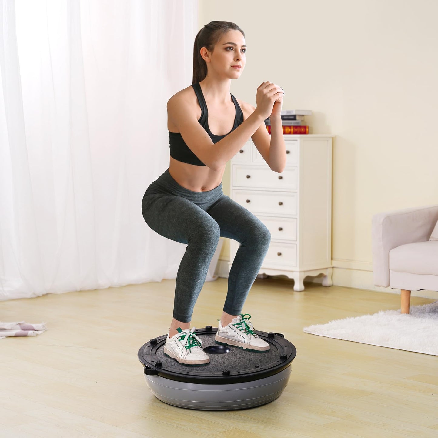 VEVOR 23-inch Half Exercise Ball Trainer, 660 lbs Capacity Balance Ball, Includes Resistance Bands and Pump, Ideal for Full Body Workouts, Yoga, and Strength Training at Home Gym, Gray