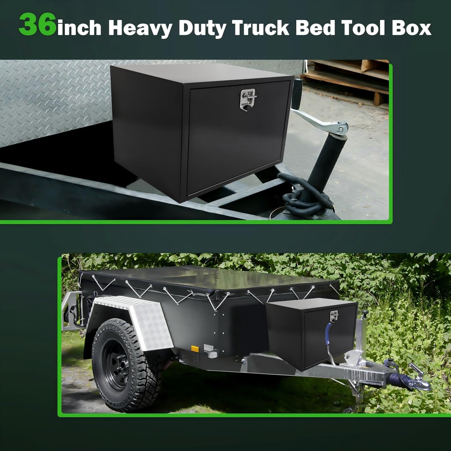 SCITOO 36" Iron Truck Bed Tool Box,Heavy Duty Crossover Storage for Most Full Size Pickups,Lockable Weatherproof Chest,Fits 36"WX24"DX24"H Truck Beds,Easy Access to Load and Unload