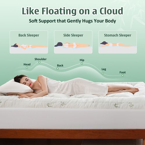DOWNCOOL 3 Inch Queen Mattress Topper – Cooling Memory Foam Mattress Topper for Back Pain Relief, Breathable Bamboo Viscose Air Layer, 1600 GSM Fill, Deep Pocket Fits 8–21 Inch