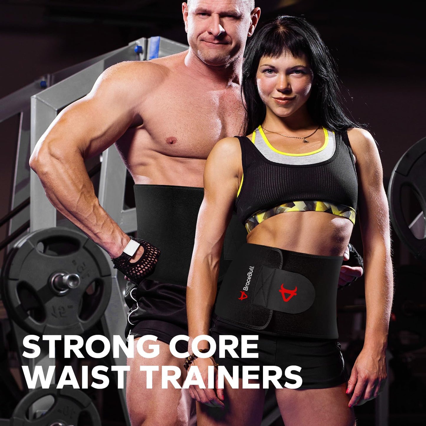 BraceBull Waist Trimmer for Women and Men, Strong Core Waist Trainers for Women Belly Fat, Adjustable Sweat Band for Stomach Weight Loss for High-Intensity Training & Workouts Black