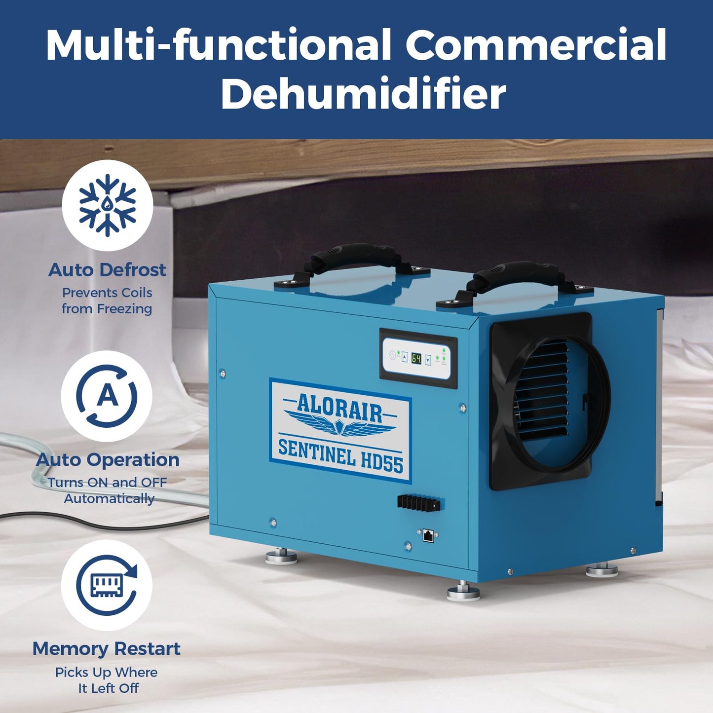 ALORAIR Wi-Fi Crawlspace Dehumidifier, 113 Pint with Drain Hose for Crawl Space, Basement, Commercial and Water Damage Restoration, Compact and Portable, Auto-Defrost