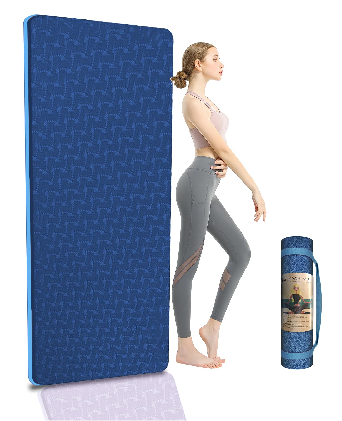 Yoga Mat 1/3 inch QMKGEC Exercise Mats 8mm TPE Non-Slip Extra Thick High-Density Eco Friendly for Yoga Workout Pilates Yoga Mats for Women Men (Blue)