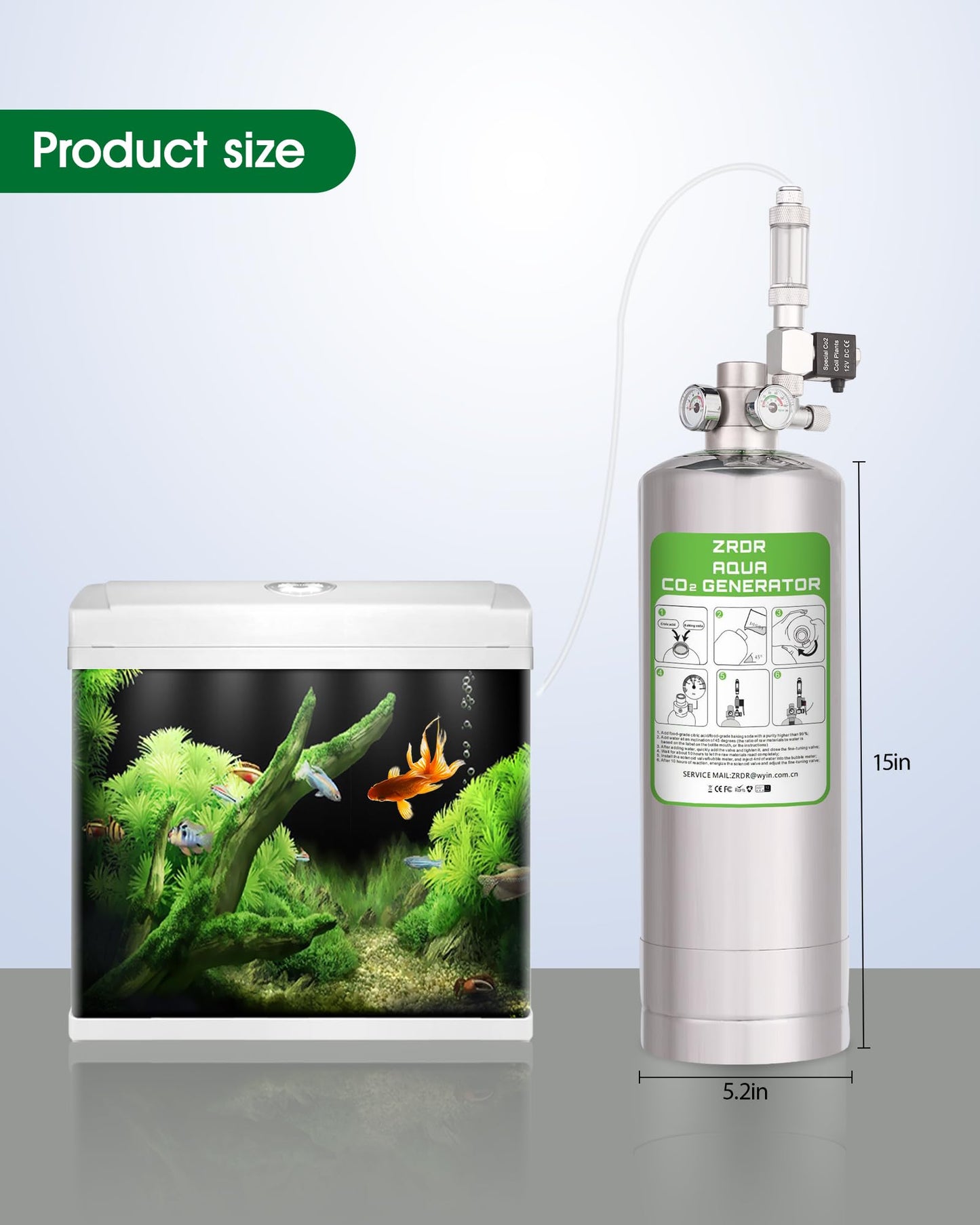 ZRDR 4L Co2 Generator System with Dual Gauge Display Pressure Gauge,DIY Co2 Generator System Kit, Automatic Pressure Relief Valve Bubble Counter for Plants Aquarium, Stable Output