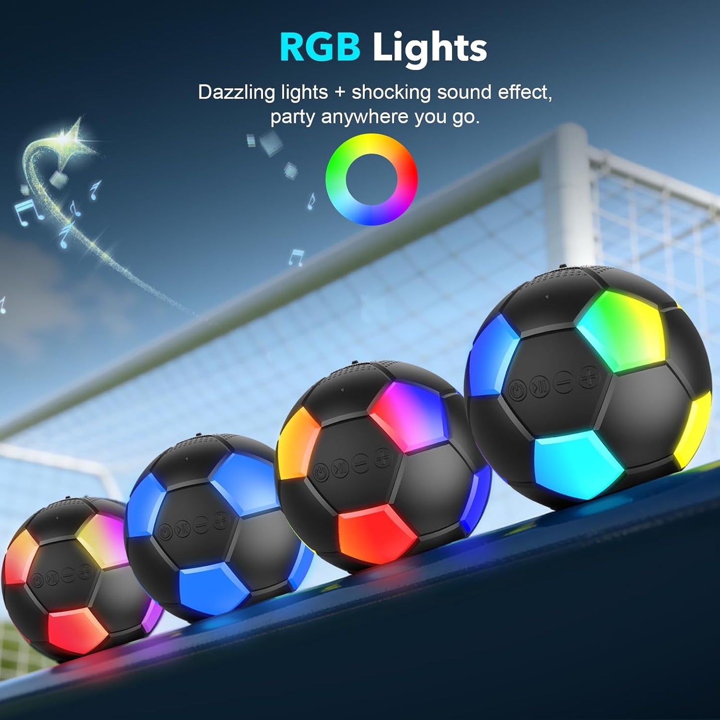 RZLCCL IPX6 5W Soccer Ball Shaped Speaker, Portable Wireless Speaker with LED Light, Waterproof, Stereo, TWS Pairing