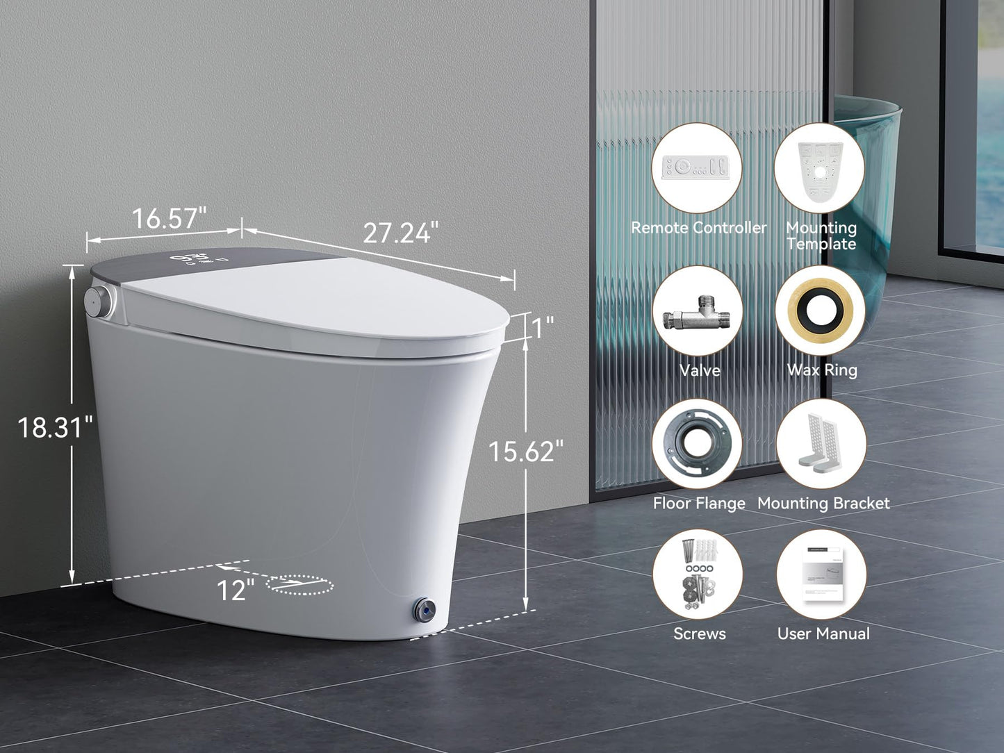 Uncle Brown Smart Toilet with Powerful Flush, for Low Water Pressure, Luxury Smart Toilet built-in bidet with Instant Warm Water, Auto Open& Close Lid and Kick Control, Deodorization, Night Light
