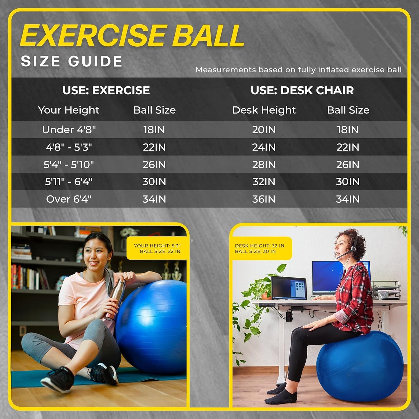 BREFR 26 Inch Exercise Ball, Yoga Ball for Workout, Balance Stability, Fitness Ball for Office, Home, Gym, Balance Balls with Quick Pump (Blue)