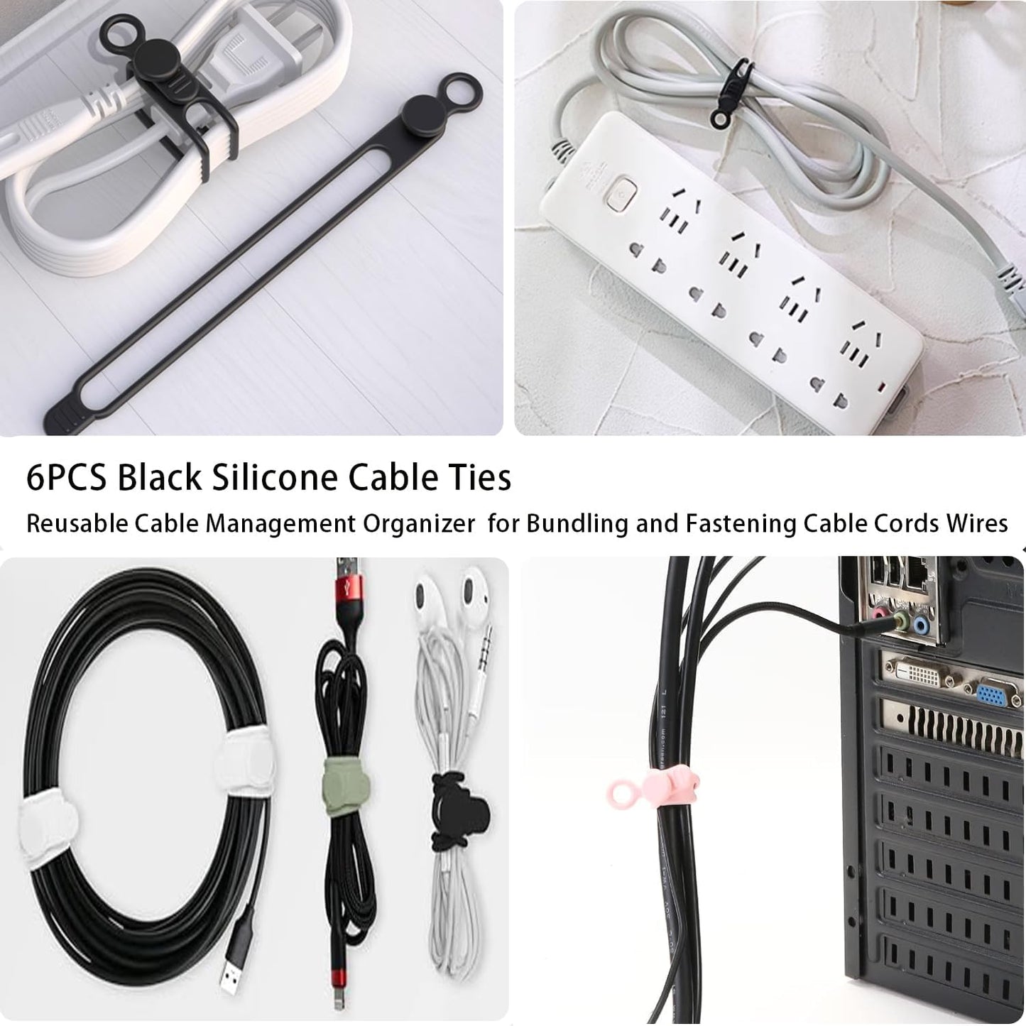 Befunu Set: 6Pcs 6Pcs Under Desk Cable Management Adhesive Magnetic Cable Clips & Silicon Cable Ties, Wire Holder