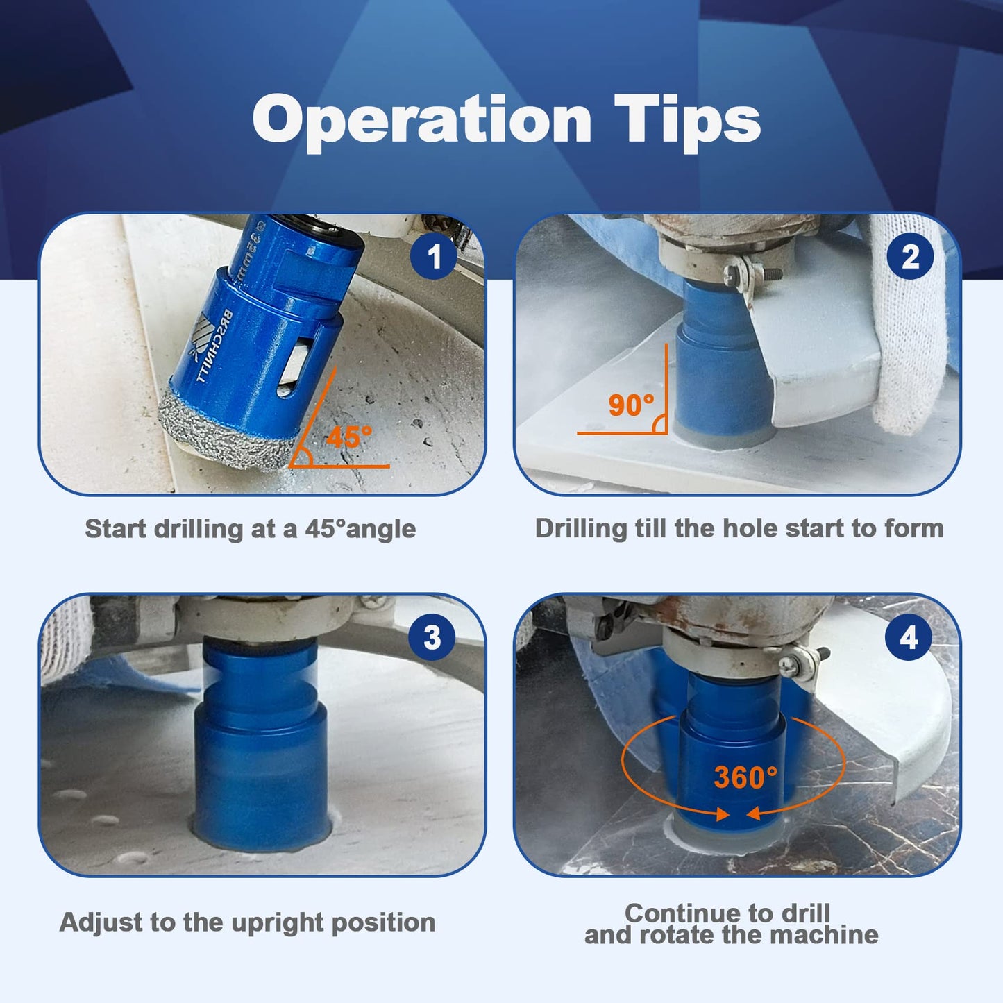 Diamond Core Drill Bit Set - BRSCHNITT 1/4" 5/16" 3/8" 1" 1-3/8" 2" 2-1/2" 4-5/16 Diamond Hole Saw Kit for Drilling Porcelain Tile Ceramic Marble Granite,2" Diamond Chamfer Bit