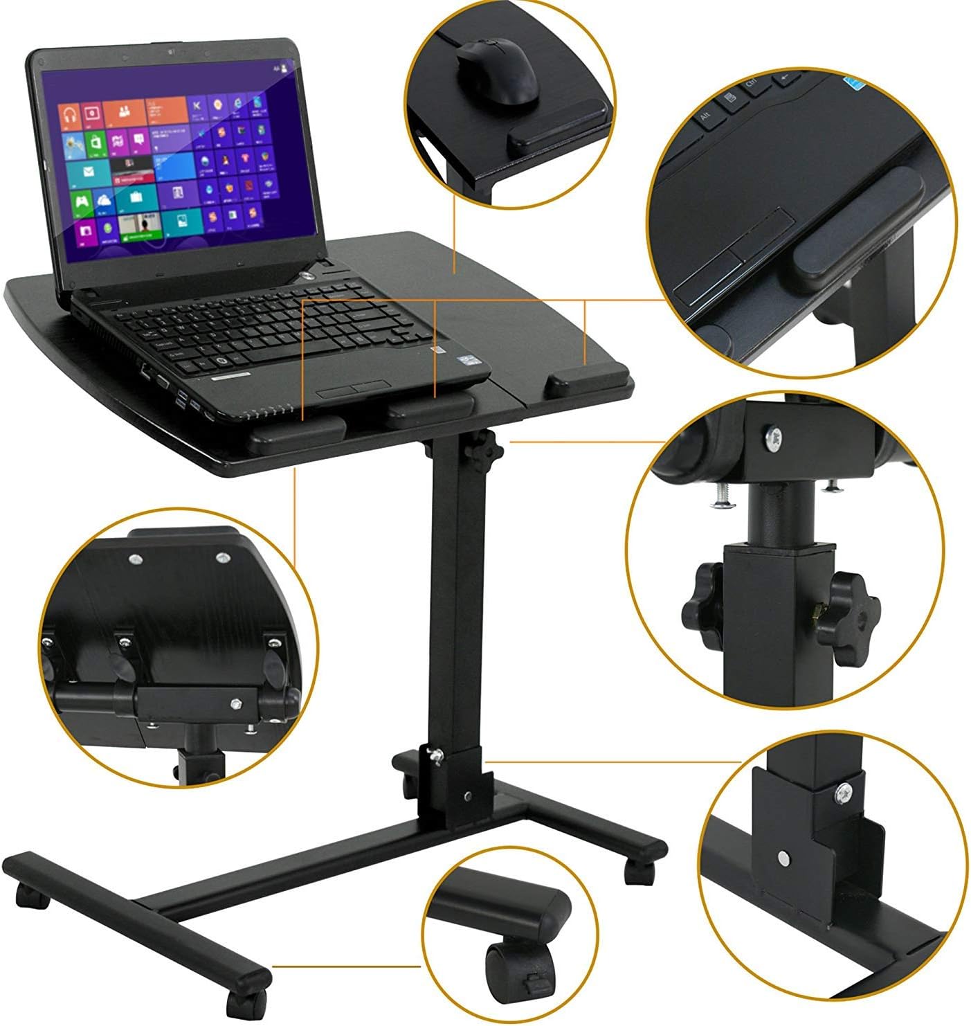 F2C 360 Portable Adjustable Height Swivel Laptop Desk PC Computer Mobile Notebook Laptop Stand Rolling Table Desk Cart
