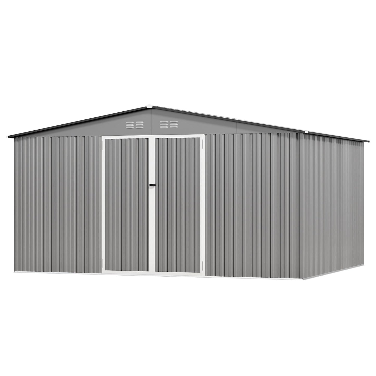 12 x 10FT Sheds & Outdoor Storage, Grey Metal Waterproof Storage Shed with Door and Lock Outdoor Shed,All-Weather Shelter for Bike, Gardening Tools, Lawn Mowers