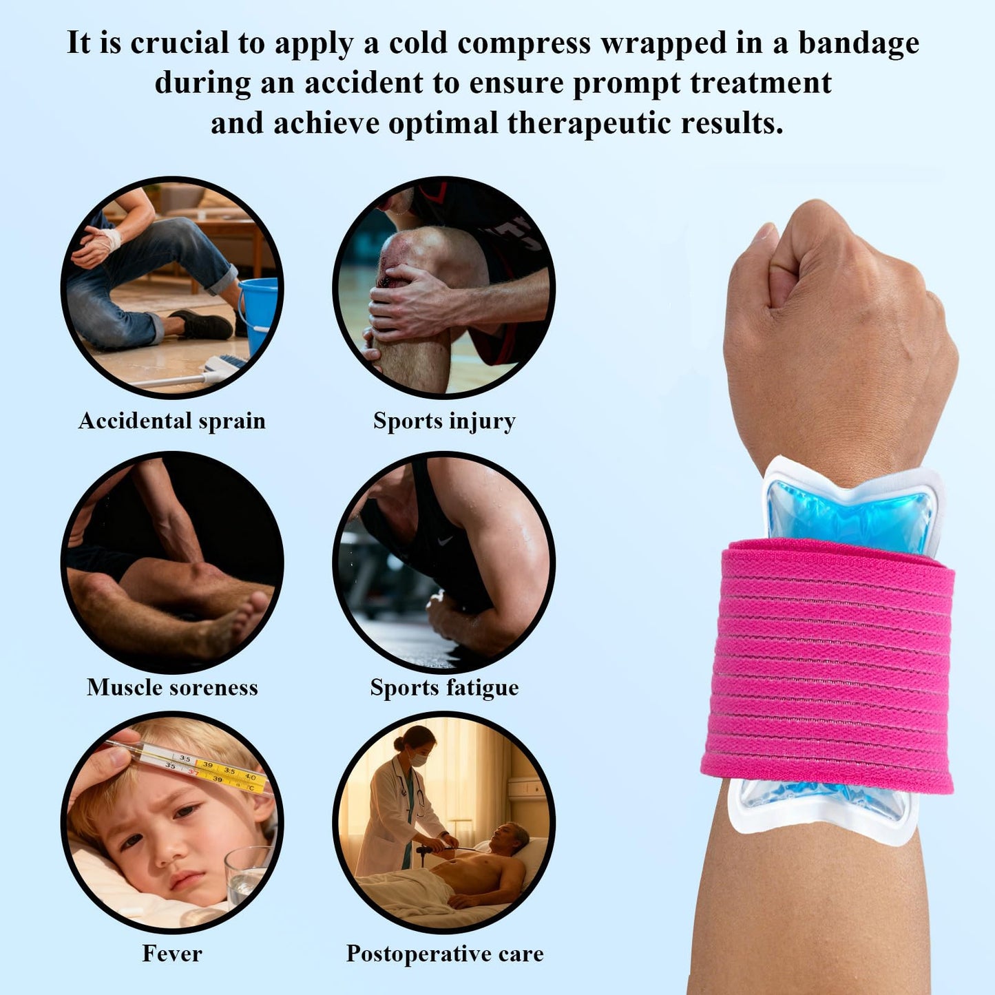 4-Pack Ice Pack Strap,Resuable,Stretchable- 35.5"x3" Adjustable Hook and Loop Elastic Holder & Extender Belt for Secure Ice Pack Wrap, Pink
