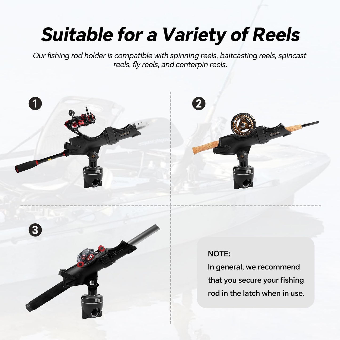 Hitorhike Fishing Rod Holder Universal Fit Kit with Mount Allows for 360-degree Adjustment Kayak Fishing Boat Rod Holder (Fishing Rod Holder x2+Rail Mount x2)
