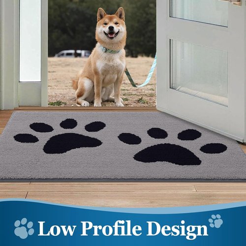 Buganda Dog Door Mat - Absorbent Mud Trapper for Indoor Use | Non-Slip Low-Profile Design (48x30 Inches, Grey)