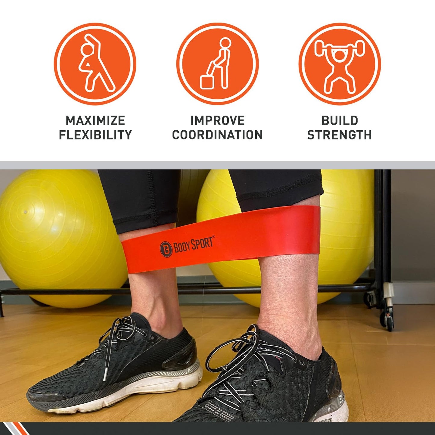 Body Sport Loop Resistance Bands – Exercise Bands for Legs and Hips – Latex Rubber Resistance Loops – Yellow – Medium Resistance