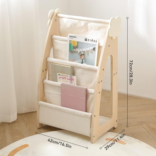Kids Bookshelf with Storage, 3-Piece Modular Wooden Bookcase Organizer for Nursery, Bedroom, Playroom, Easy Assembly, Corner Shelf for Books & Toys, Natural Wood Design (B)