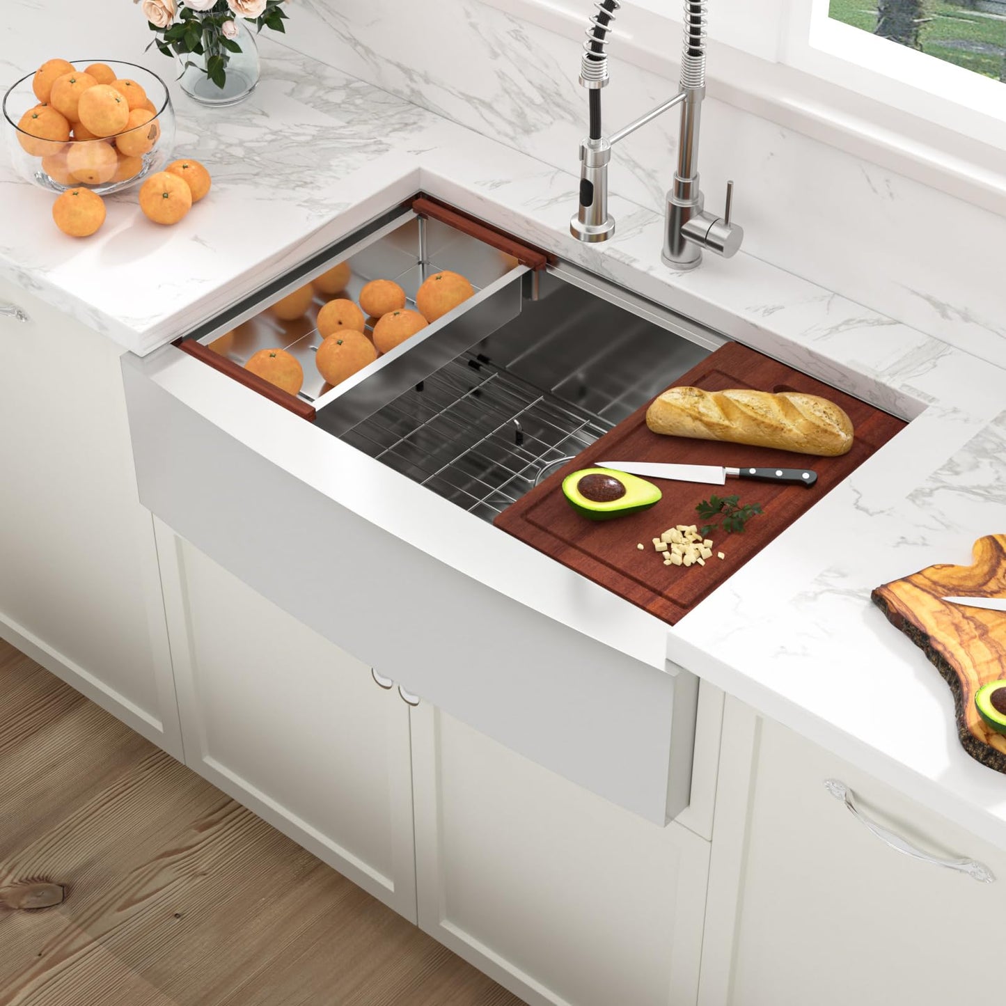 Sarlai 30 Farmhouse Kitchen Sink Stainless - 30 x 22 Inch Farmhouse Sink Ledge Workstation Sinks Apron Front Single Bowl 16 Gauge Stainless Steel Luxury Kitchen Farm Sinks