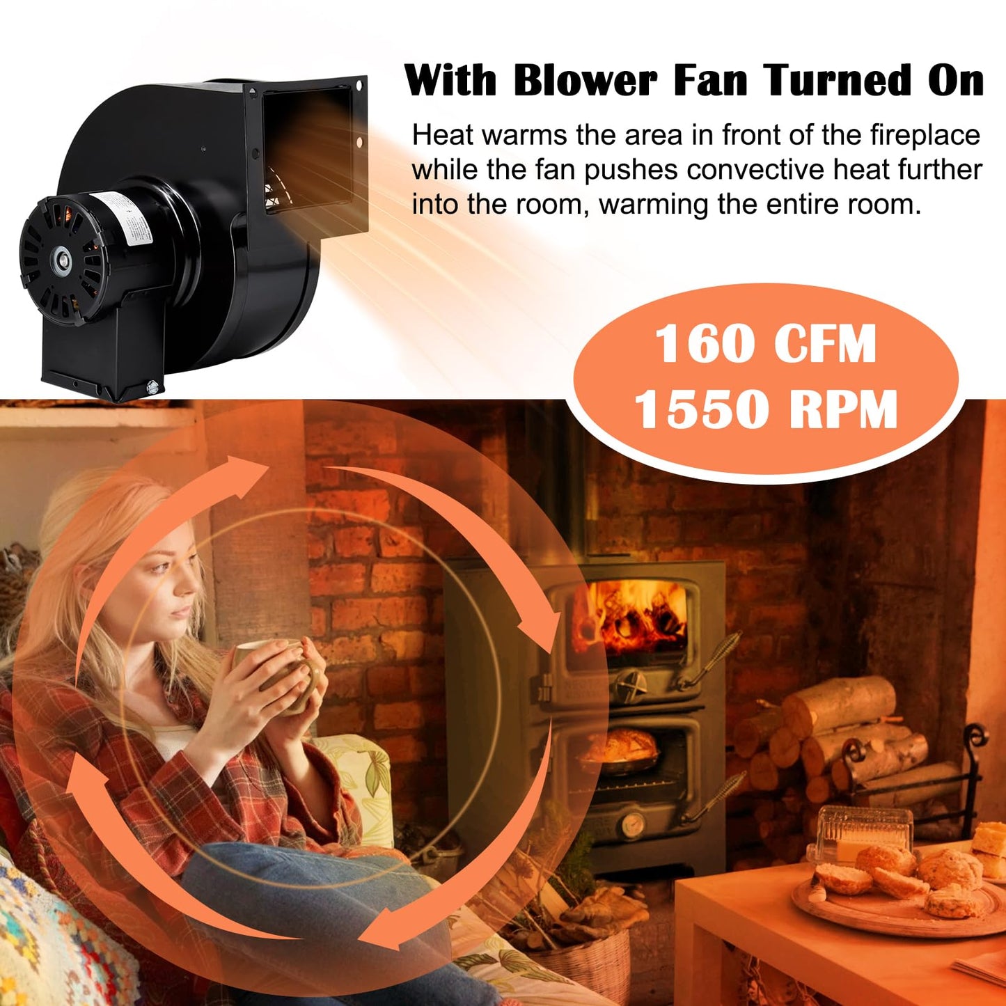 Hiorucet Centrifugal Blower Motor for Fasco 50755-D500, Dayton 1TDP9, Heat Tech 7063-9534, Replacement for Fasco Pellet & Wood Stove Convection Blower Motor Fan with Ball Bearing, Quiet, High Air Flow